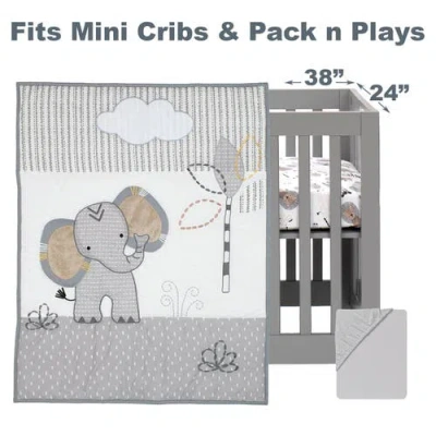 Lambs & Ivy Jungle Safari Elephant 3-piece Mini Crib Bedding Set In Gray