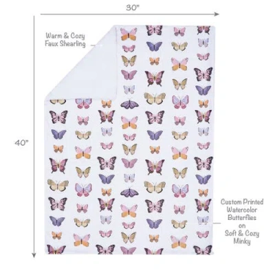 Lambs & Ivy Butterfly Dreams Ultra-soft Fleece/faux Shearling Baby Blanket In Multi