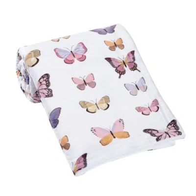 Lambs & Ivy Butterfly Dreams Ultra-soft Fleece/faux Shearling Baby Blanket In Multi
