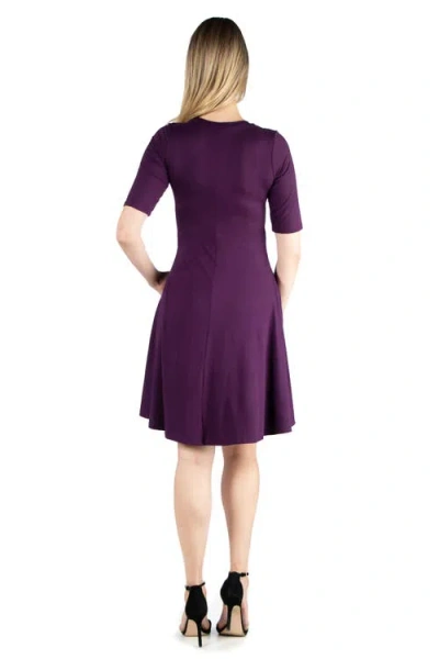 24seven Comfort Apparel Knee Length A Line Elbow Sleeve Maternity Dress In Purple