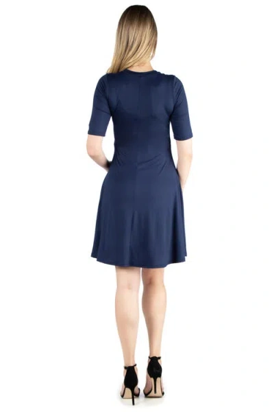 24seven Comfort Apparel Knee Length A Line Elbow Sleeve Maternity Dress In Blue
