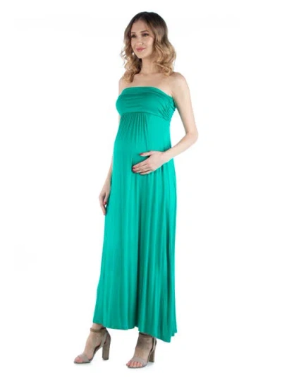 24seven Comfort Apparel Strapless Empire Waist Maxi Dress In Green