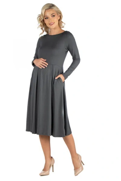 24seven Comfort Apparel Women's Midi Length Fit And Flare Dress In Gray