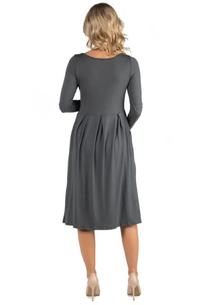 24seven Comfort Apparel Women's Midi Length Fit And Flare Dress In Gray