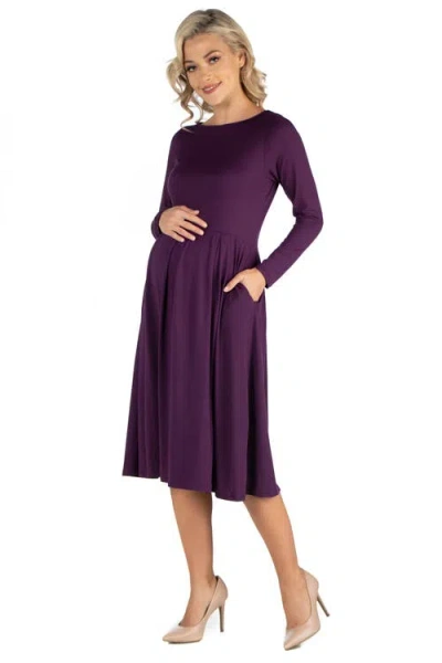 24seven Comfort Apparel Womens Pleated Office Midi Dress In Purple