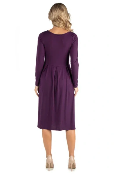 24seven Comfort Apparel Womens Pleated Office Midi Dress In Purple