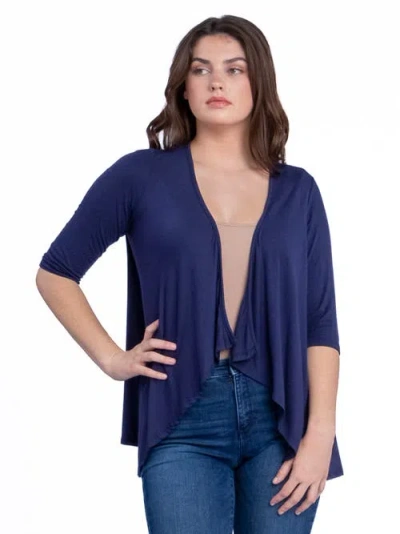 24seven Comfort Apparel Women's Open Front Elbow Length Sleeve Cardigan Sweater In Blue