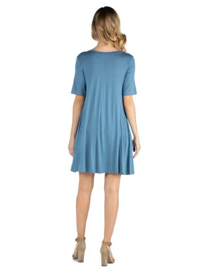 24seven Comfort Apparel Soft Flare T-shirt Maternity Dress With Pocket Detail In Blue