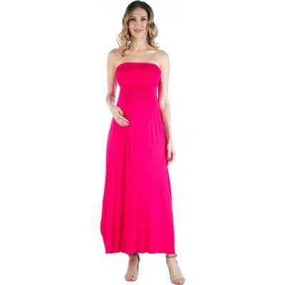 24seven Comfort Apparel Strapless Empire Waist Maxi Dress In Pink