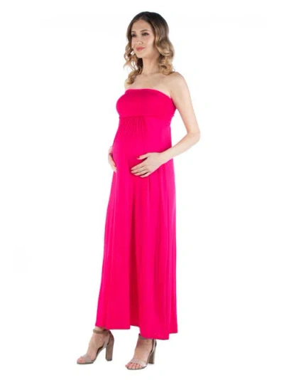 24seven Comfort Apparel Strapless Empire Waist Maxi Dress In Pink