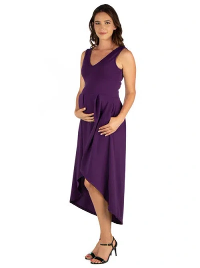 24seven Comfort Apparel Women's Sleeveless Fit And Flare High Low Dress In Purple