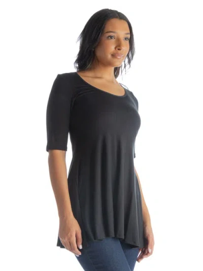 24seven Comfort Apparel Women's Elbow Sleeve Swing Tunic Top In Black