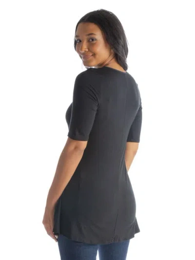 24seven Comfort Apparel Women's Elbow Sleeve Swing Tunic Top In Black