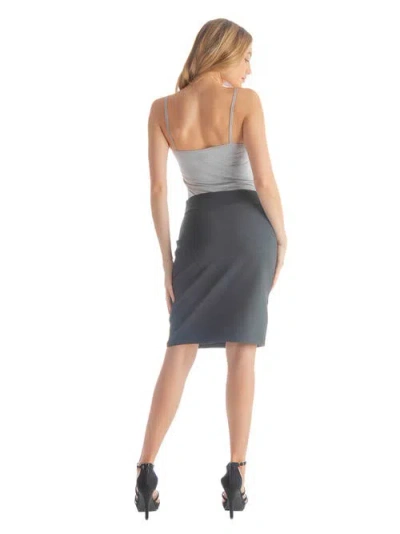 24seven Comfort Apparel Petite Solid Color Elastic Waist Knee Length Pencil Skirt In Gray