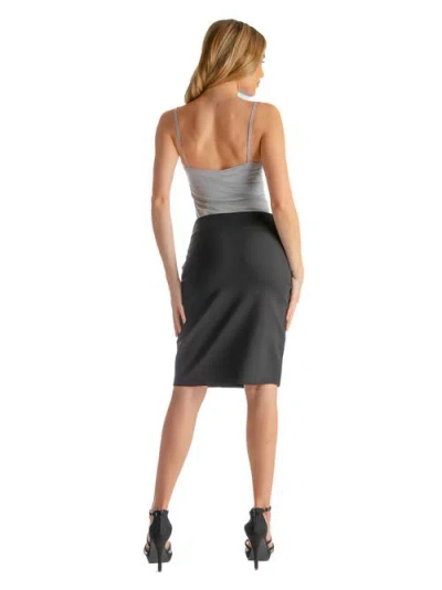 24seven Comfort Apparel Petite Solid Color Elastic Waist Knee Length Pencil Skirt In Gray