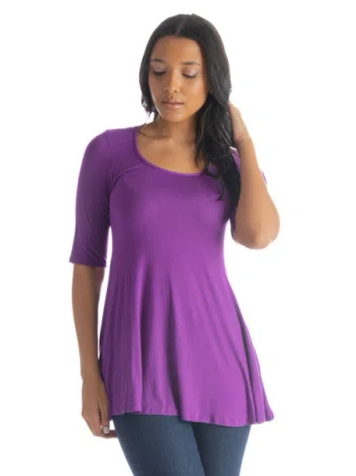 24seven Comfort Apparel Women's Elbow Sleeve Swing Tunic Top In Purple