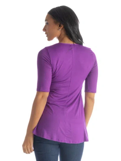 24seven Comfort Apparel Women's Elbow Sleeve Swing Tunic Top In Purple