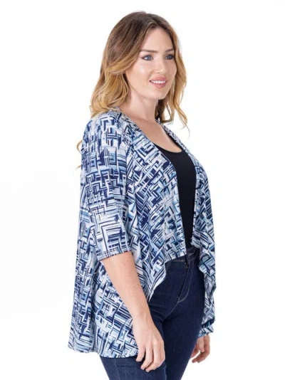 24seven Comfort Apparel Petite Elbow Length Sleeve Open Cardigan Jacket In Blue