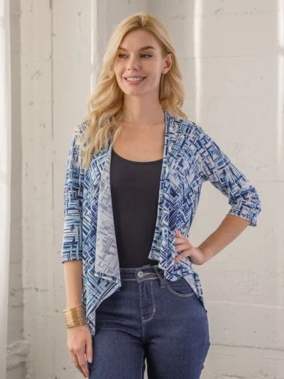 24seven Comfort Apparel Petite Elbow Length Sleeve Open Cardigan Jacket In Blue