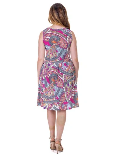 24seven Comfort Apparel Print Sleeveless Pleated Knee Length Pocket Dress In Multi