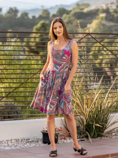 24seven Comfort Apparel Print Sleeveless Pleated Knee Length Pocket Dress In Multi