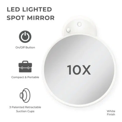 Zadro Lighted Compact Mirror With 10x Magnification & Retractable Suction Cups In White