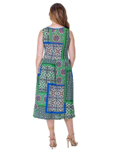 24seven Comfort Apparel Print Sleeveless Pleated Pocket Midi Dress In Multi
