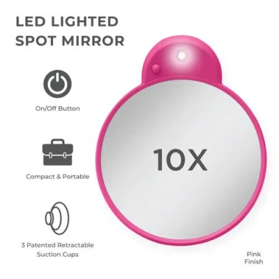 Zadro Lighted Compact Mirror With 10x Magnification & Retractable Suction Cups In Pink