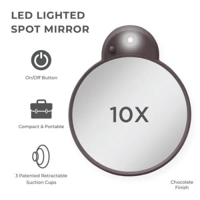 Zadro Lighted Compact Mirror With 10x Magnification & Retractable Suction Cups In Brown