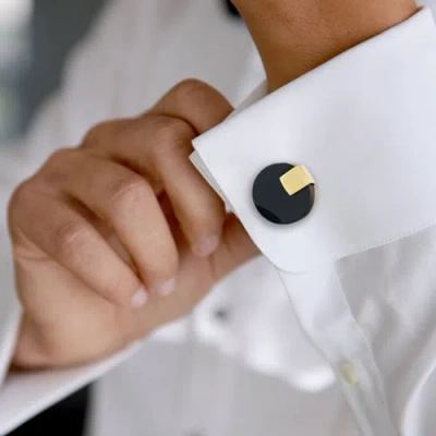 Link Up Black Obsidian Disc With Gold Tab Cufflinks In Gold