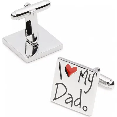 Link Up I Heart My Dad Cufflinks With Red Enamel Accent In Metallic