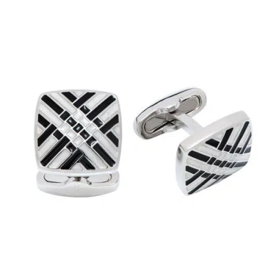 Link Up Black And White Soft Square Enamel Cufflinks In Metallic