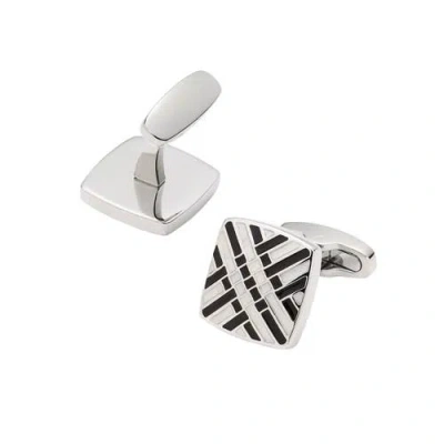 Link Up Black And White Soft Square Enamel Cufflinks In Metallic