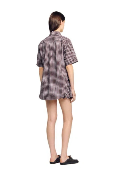 Sandro Oversized Checkered Shirt In Gray