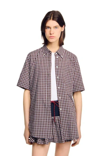 Sandro Oversized Checkered Shirt In Gray