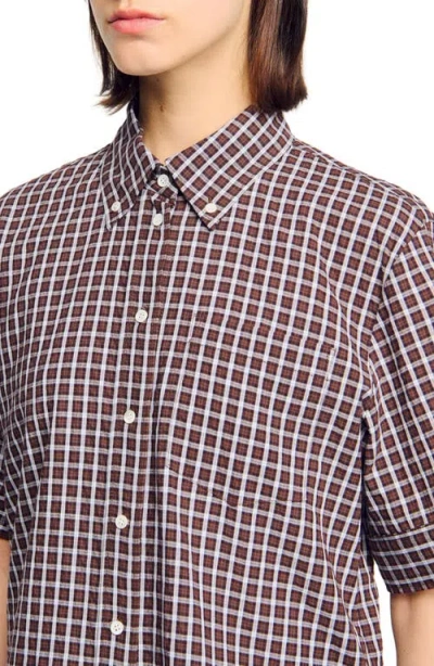 Sandro Oversized Checkered Shirt In Gray
