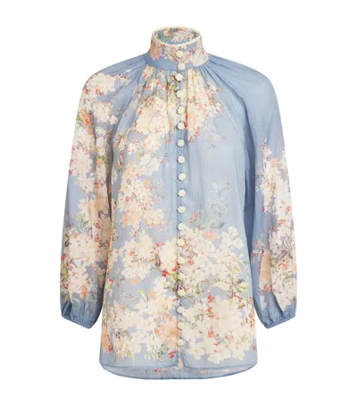 Zimmermann Cascadian Billowed Ramie Shirt In Blue