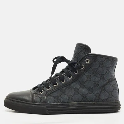 Pre-owned Gucci Black Gg Canvas And Leather High Top Sneakers Size 40