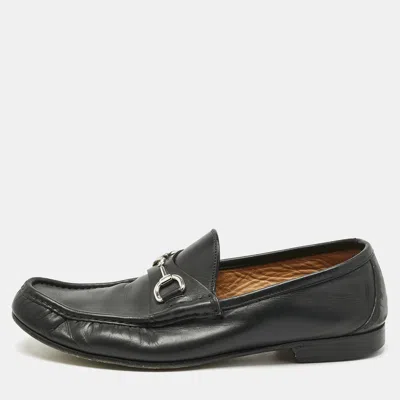 Pre-owned Gucci Black Leather Horsebit Slip On Loafers Size 43