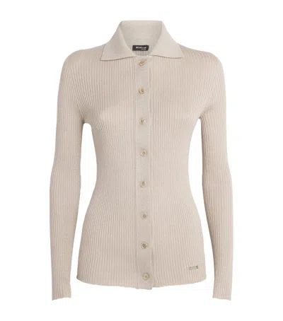 Kiton Metallic Ribbed Collared Cardigan In Neutral