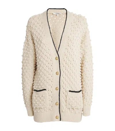Frame Womens Cream The Bauble V-neck Cotton-knit Cardigan In White