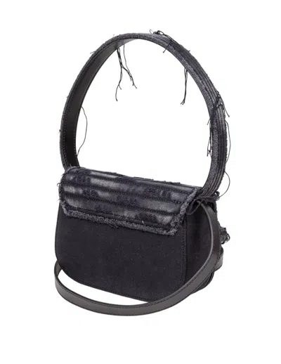 Diesel 1dr Bag In Jeans Canvas With Crystals In Black