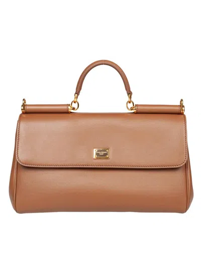 Dolce & Gabbana My Sicily Calfskin Handbag In Brown