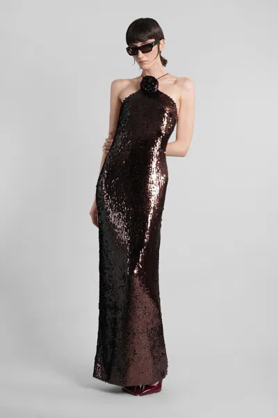 Magda Butrym Sequin Long Dress In Brown