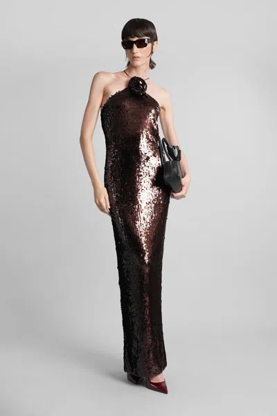 Magda Butrym Sequin Long Dress In Brown