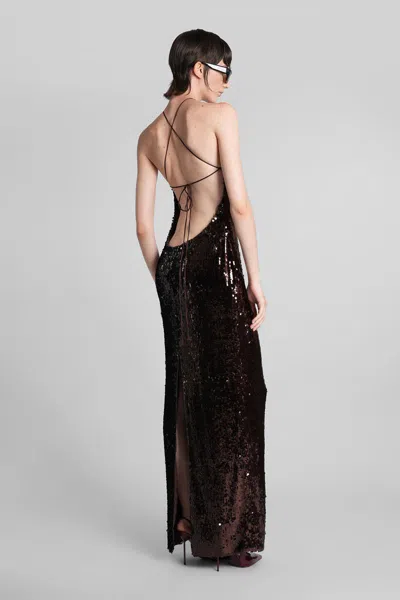 Magda Butrym Sequin Long Dress In Brown