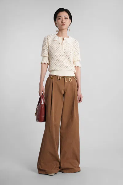 Chloé High-rise Wide-leg Pants In Cotton Canvas In Brown
