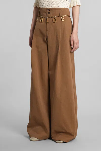 Chloé High-rise Wide-leg Pants In Cotton Canvas In Brown