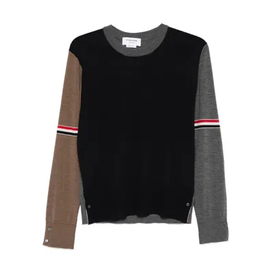 Thom Browne Fun-mix Colorblock Relaxed Virgin Wool Crewneck Sweater In Blue
