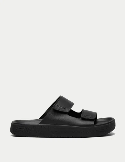 Veja Double Strap Leather Slippers In Black